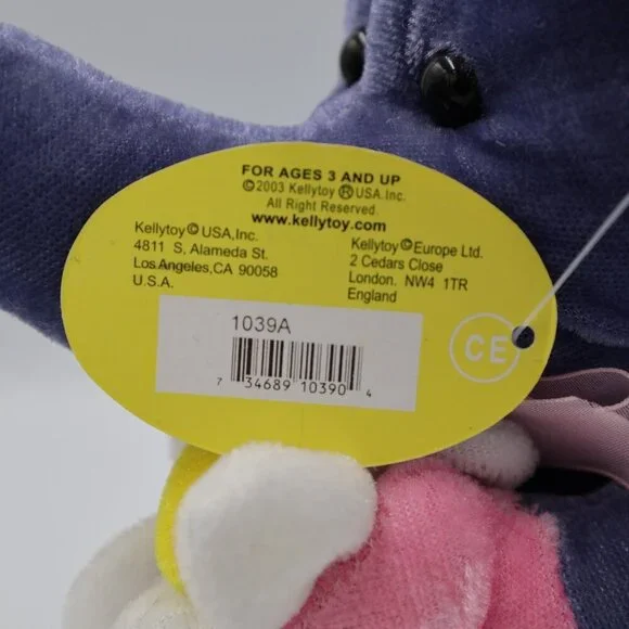 Kellytoy Elephant Holding a Flower Plush 8‎ Inch 2003 Vtg Plush Pink Purple - Picture 6 of 6